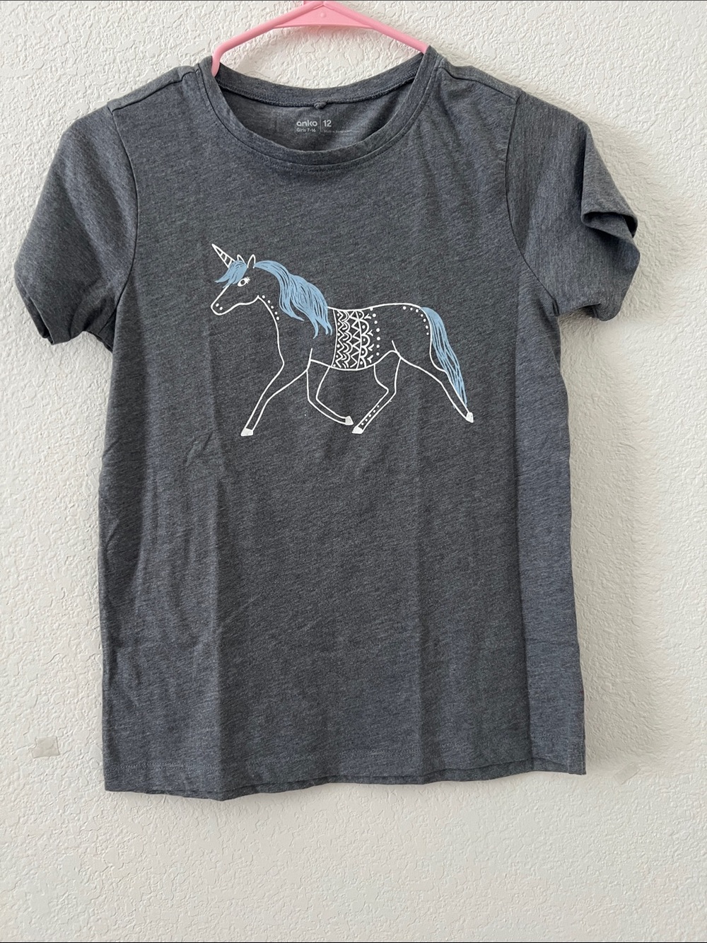 Cherokee Charcoal Gray Tee with Light Blue Unicorn